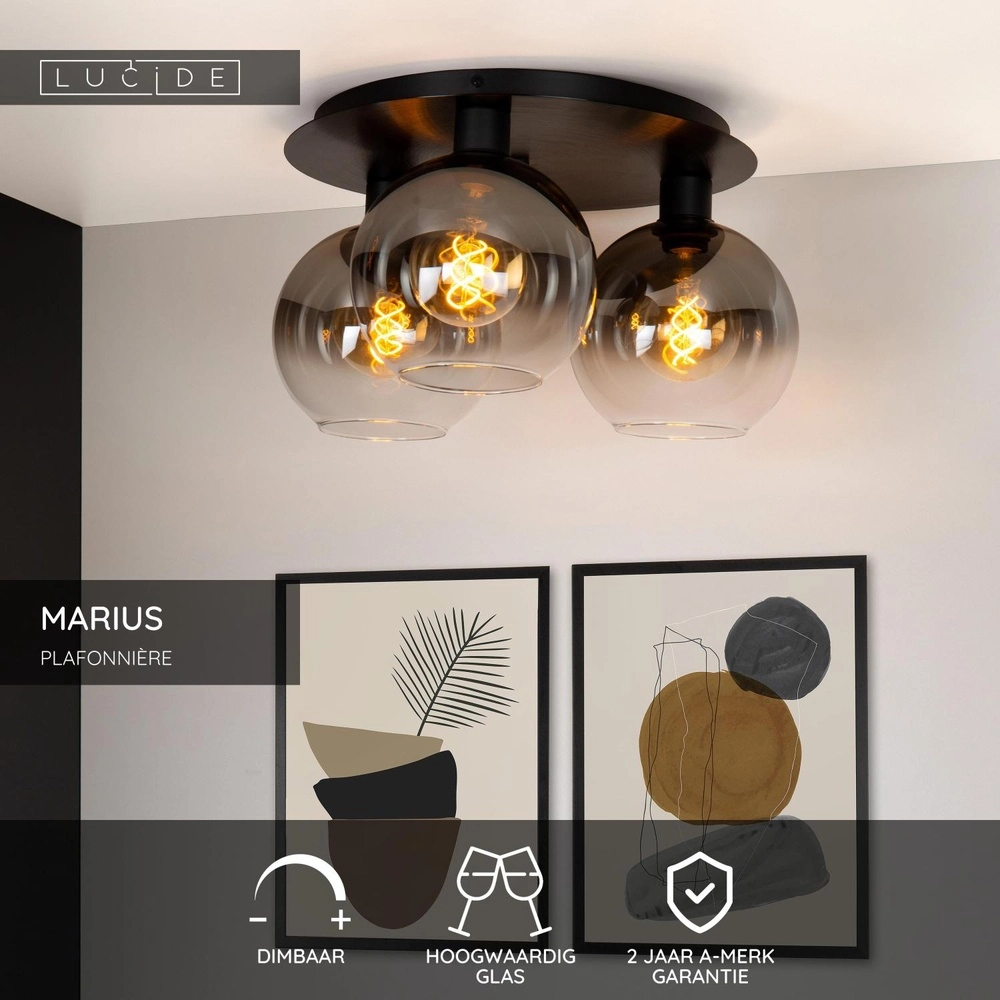 Plafondlamp Marius 3-lichts zwart Lucide 5411212741004