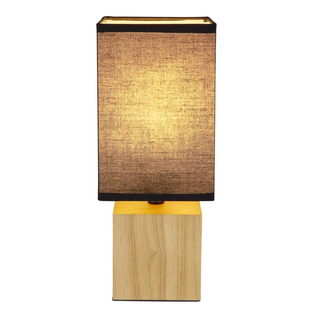 Strakke tafellamp Valentino hout met zwarte kap Globo 9007371432363