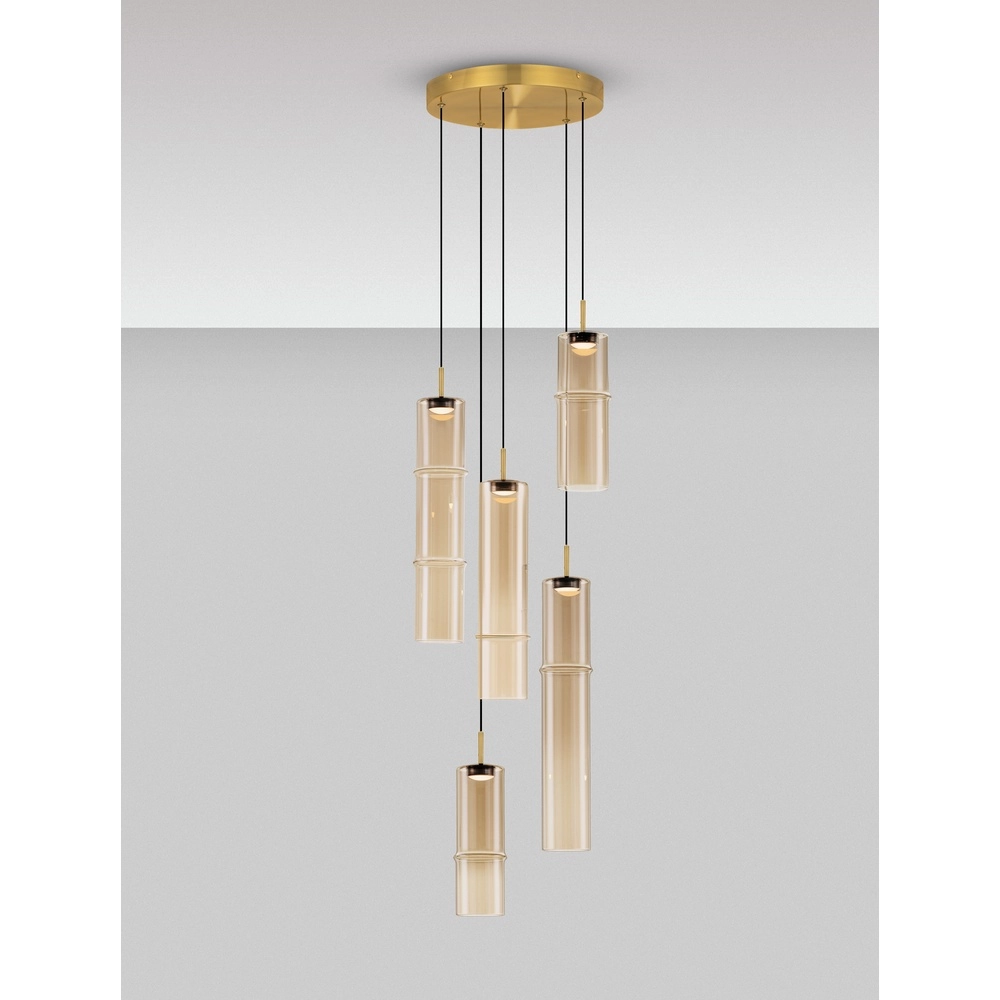 Unieke hanglamp Sano rond 5-lichts goud