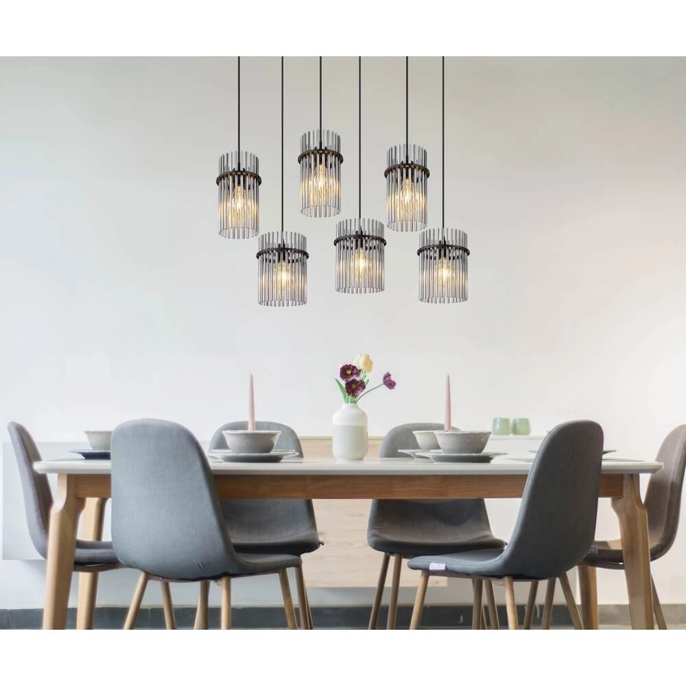 Zwarte hanglamp Gorley met smoke glas 6-lichts Globo 9007371474943