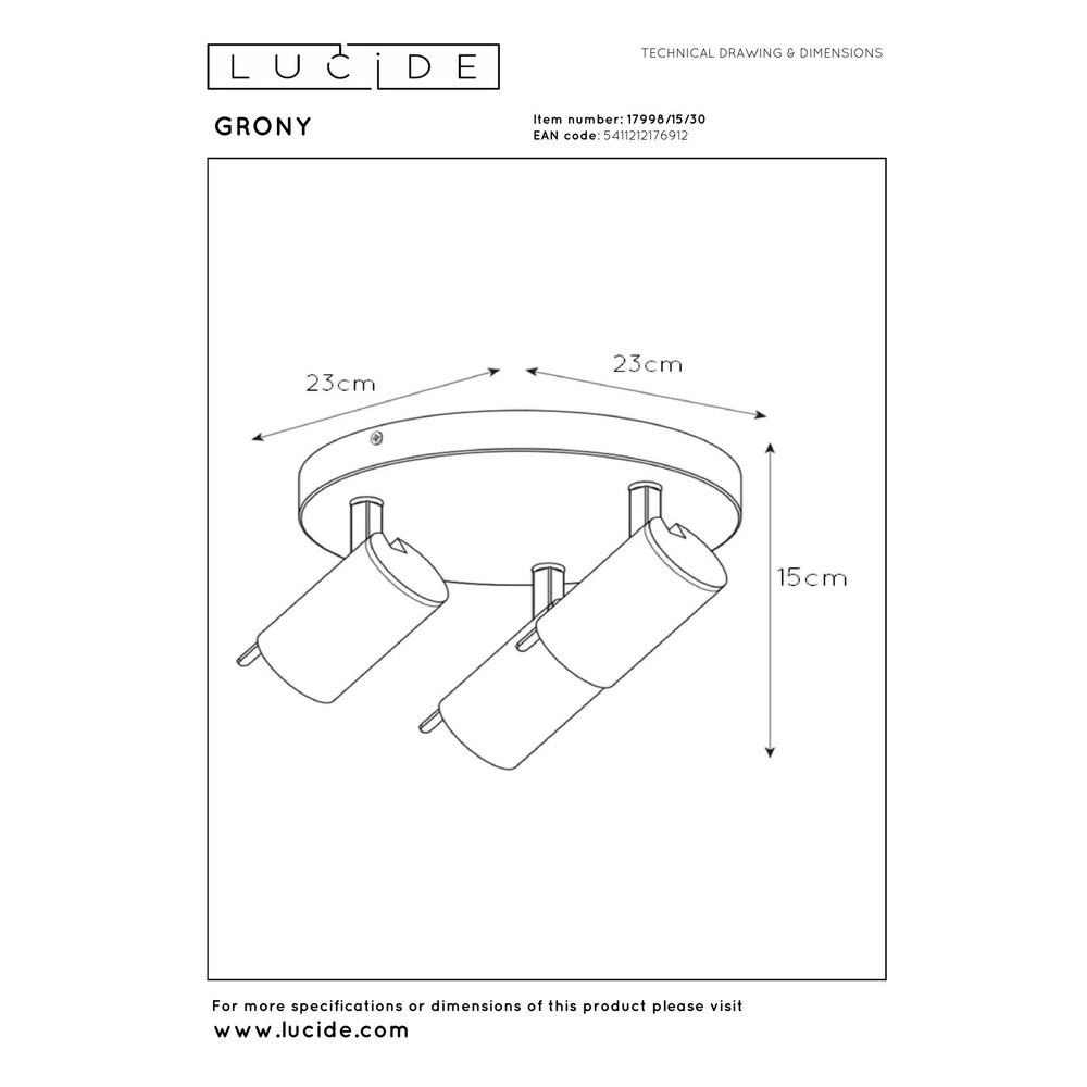Plafondlamp Grony 3-lichts zwart Lucide 5411212176912
