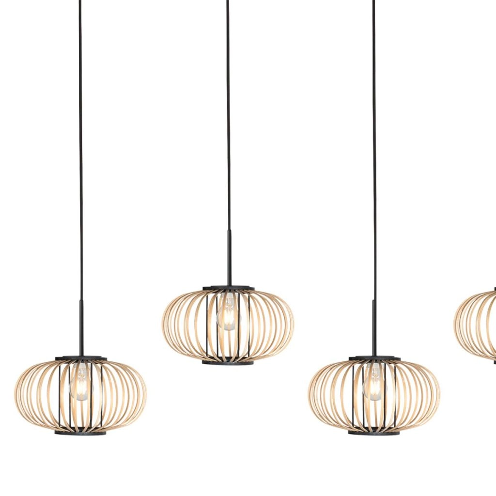 Hanglamp 5-lichts recht Silva met bamboe kappen Steinhauer 8712746183238