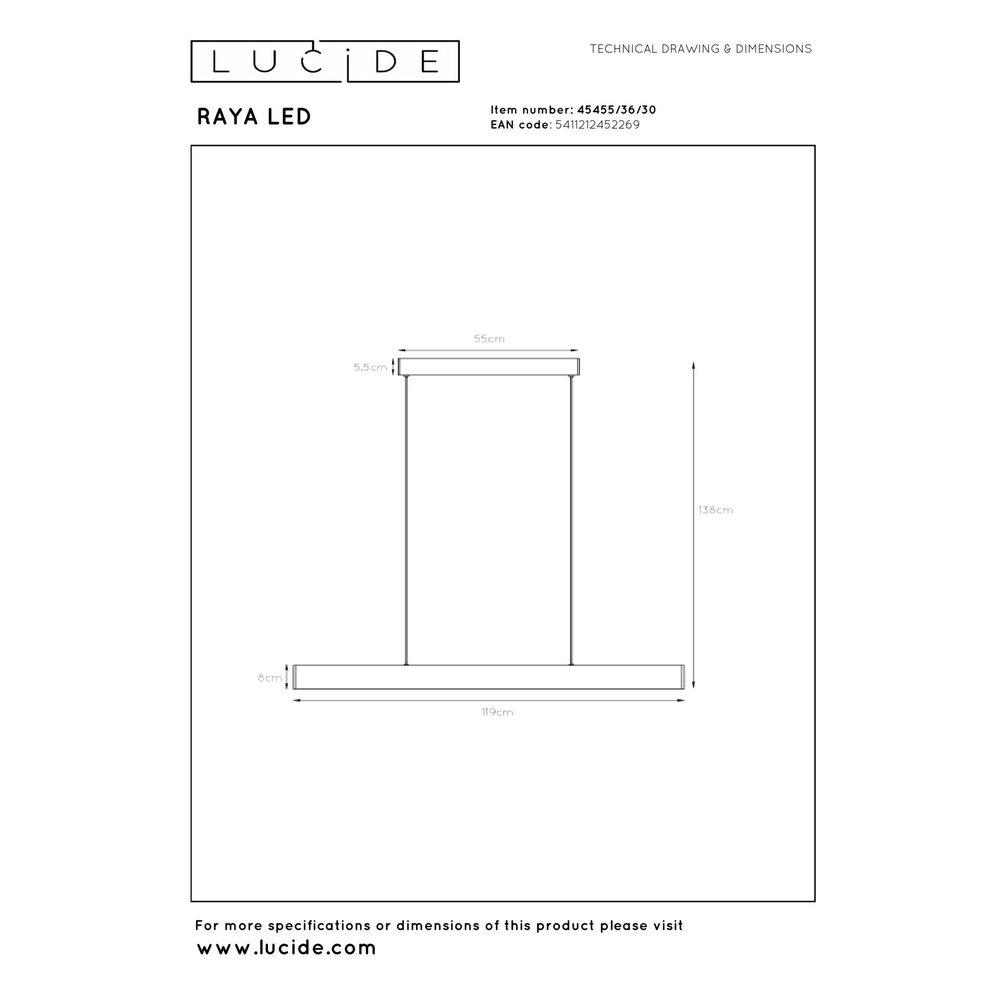 Moderne hanglamp Raya Led zwart Lucide 5411212452269