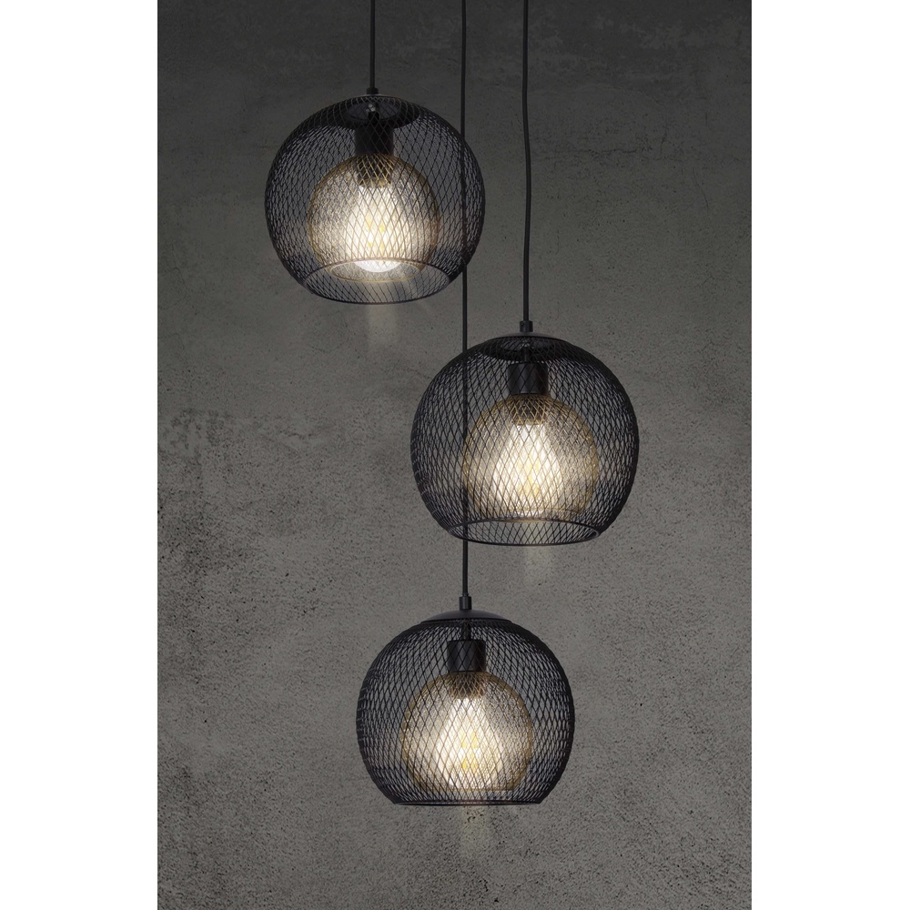 Gaas hanglamp Selina kooi zwart 3-lichts Globo 9007371487622