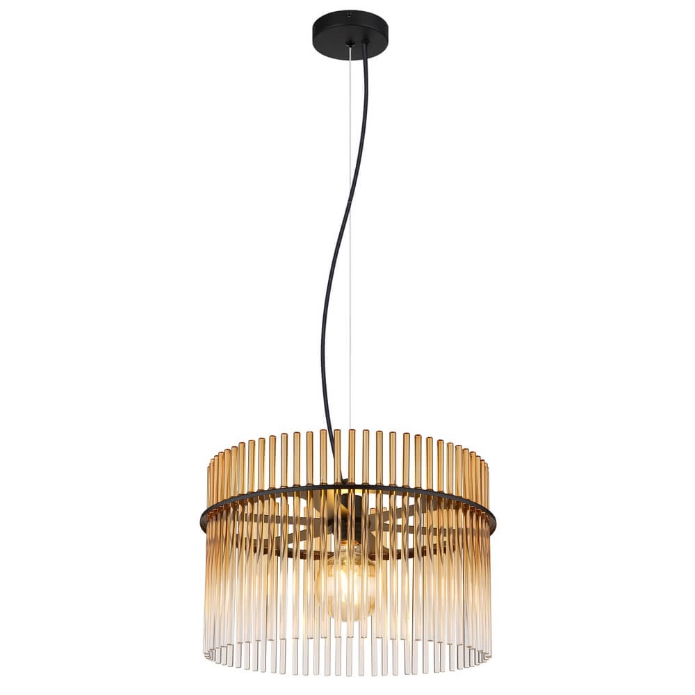 Zwarte hanglamp Gorley met amberglas Ø 40cm
