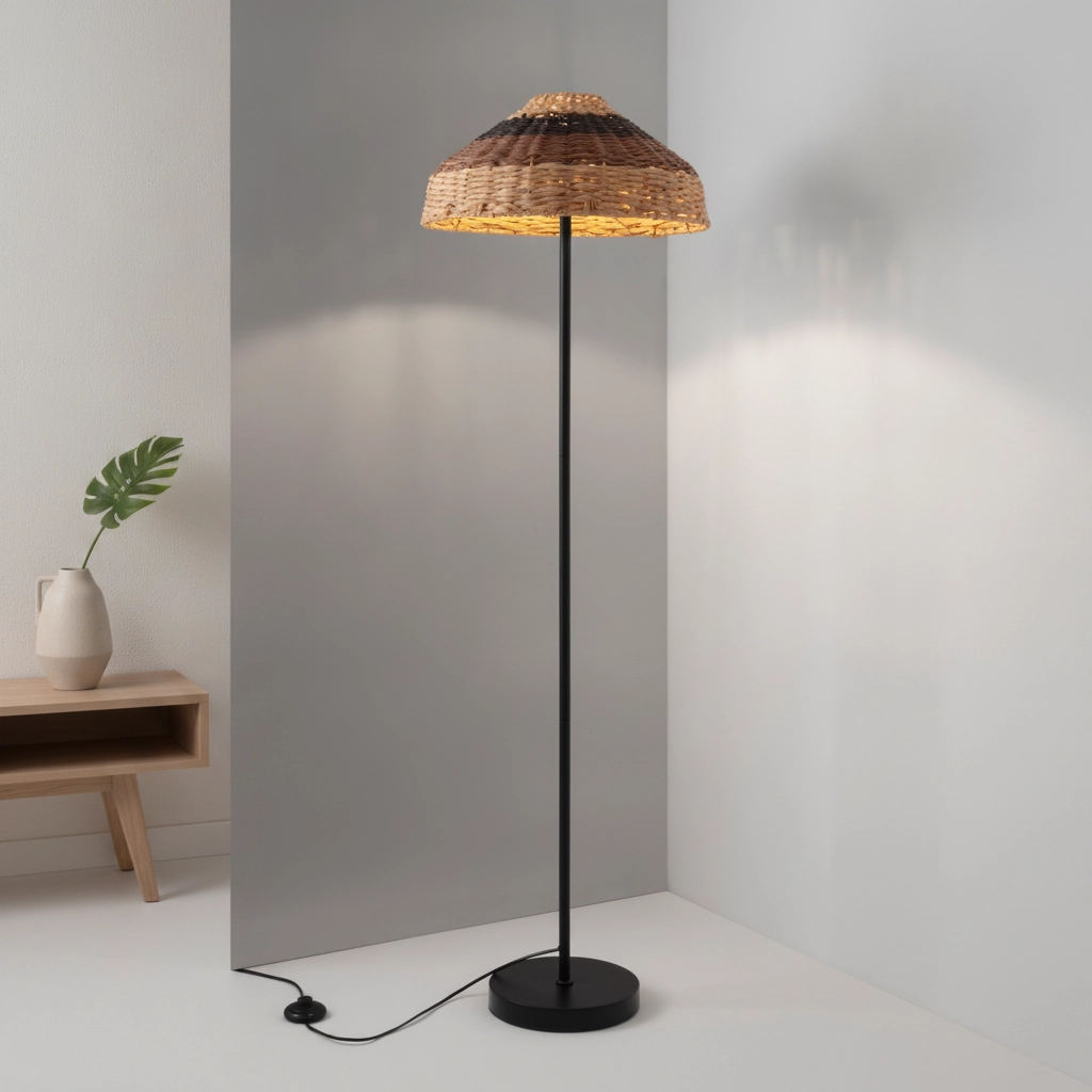 Vloerlamp Caro zwart en rotan