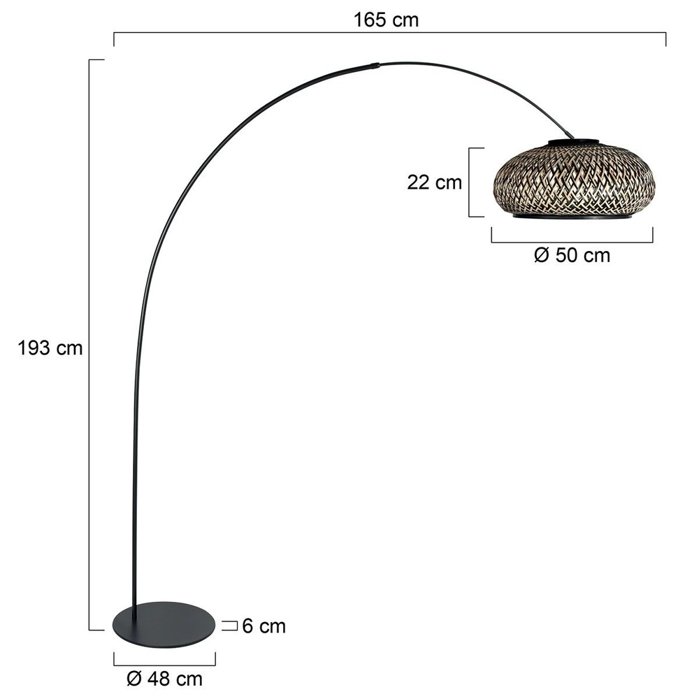 Booglamp Curve zwart met rotan kap Steinhauer 8712746179576