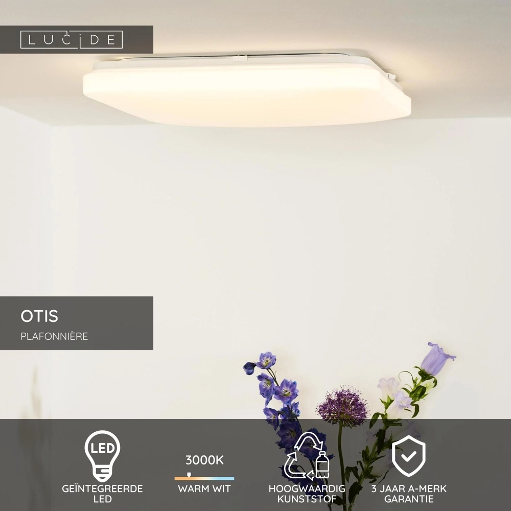 Vierkante plafonniere Otis 43cm wit Lucide 5411212791368