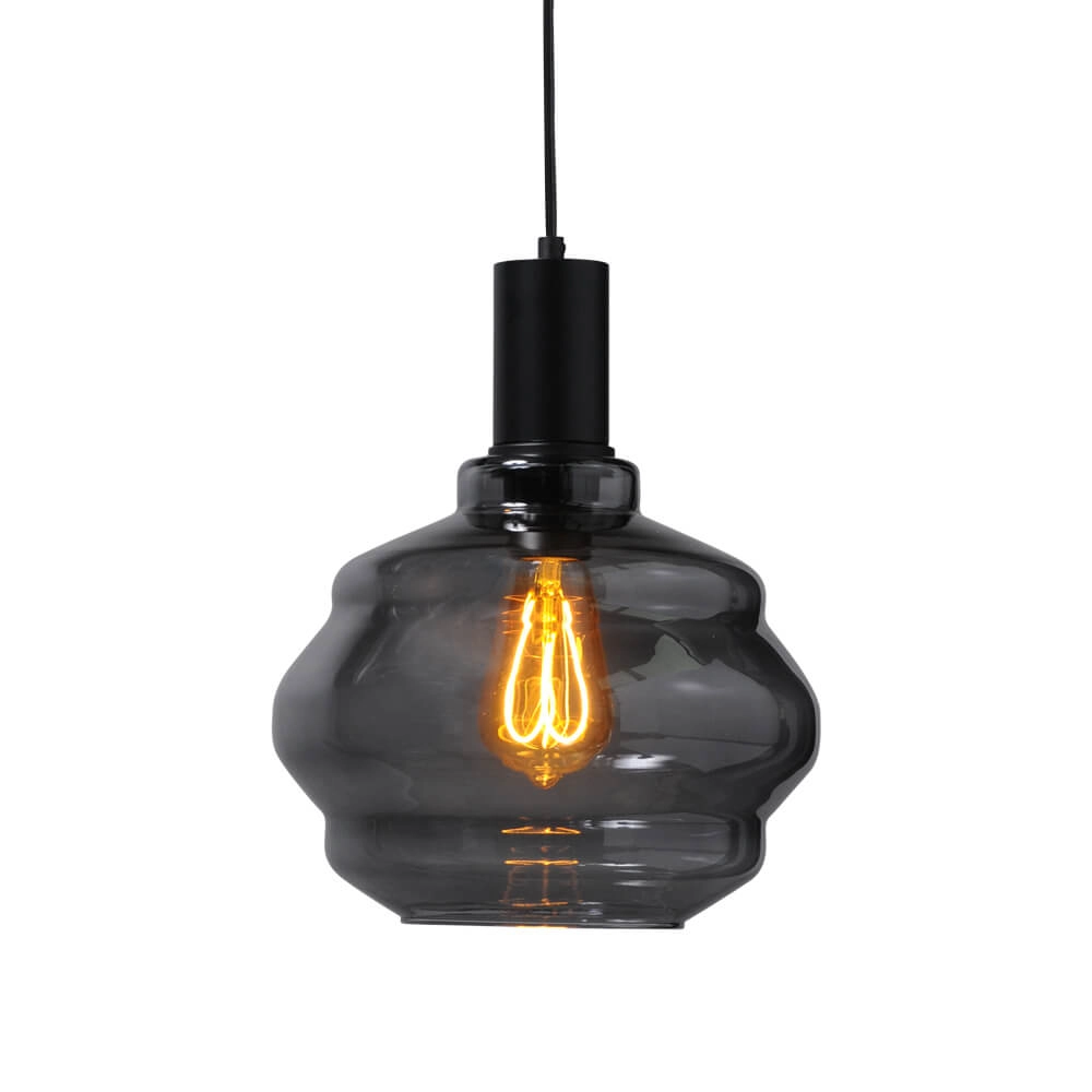 Hanglamp zwart Porto met Ball smoke glas - Ø 24cm Hanglamp zwart Porto met Ball smoke glas - Ø 24cm