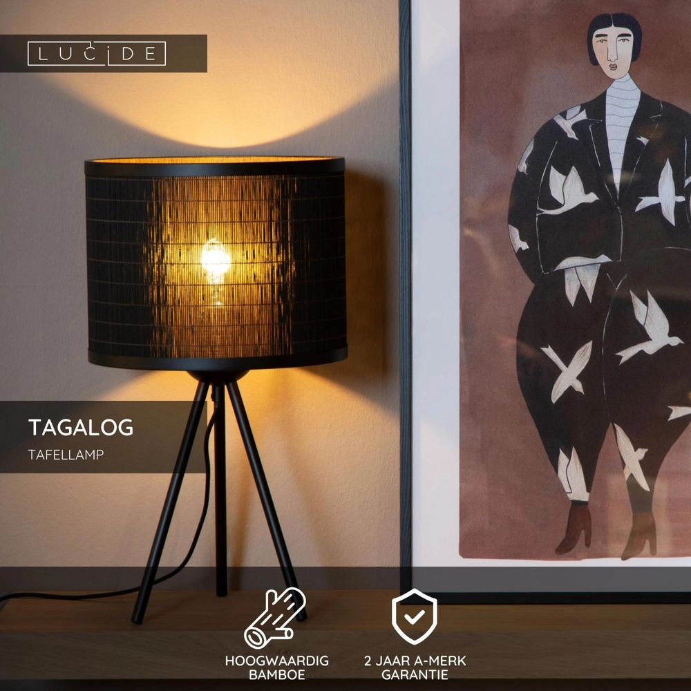 Tafellamp Tagalog Ø 26cm zwart Lucide 5411212211644