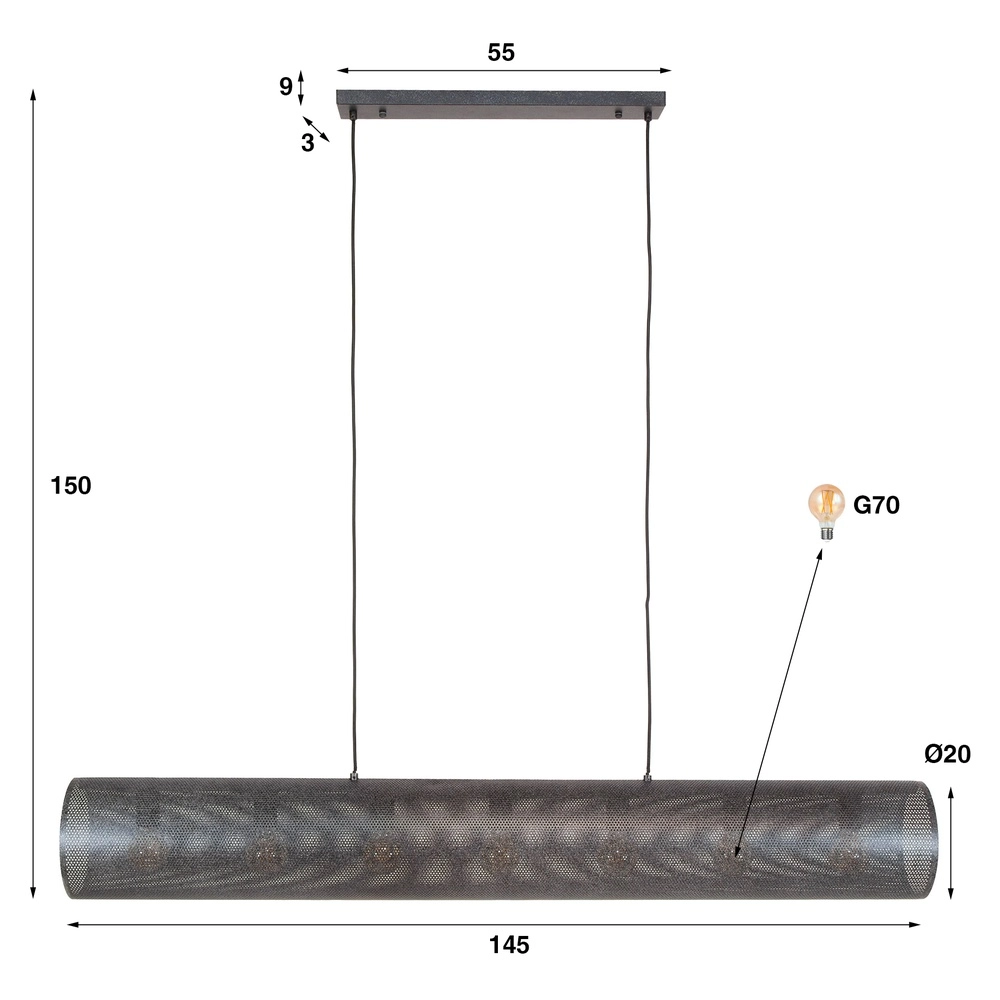 Horizontale gaas hanglamp Tubon 145cm - 7x E27 Lyora 8716803512252