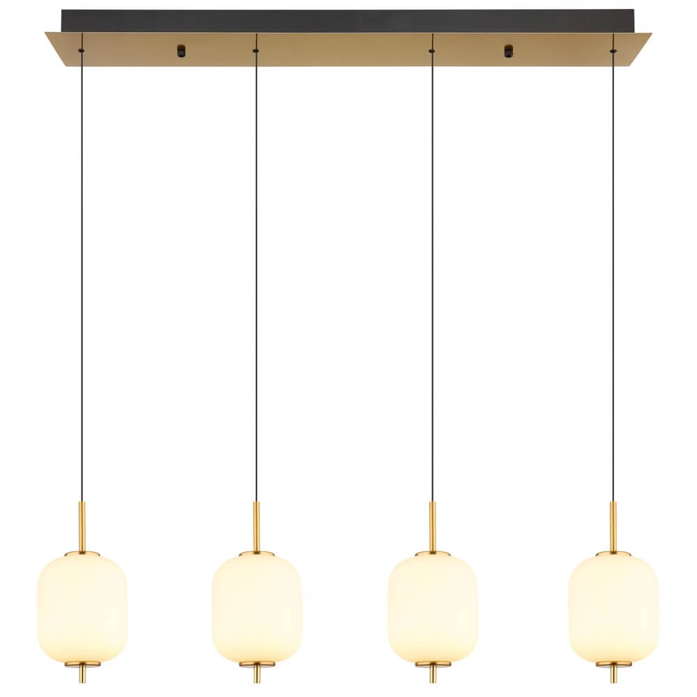Gouden hanglamp Ewald 4-lichts wit glas Globo 9007371449583