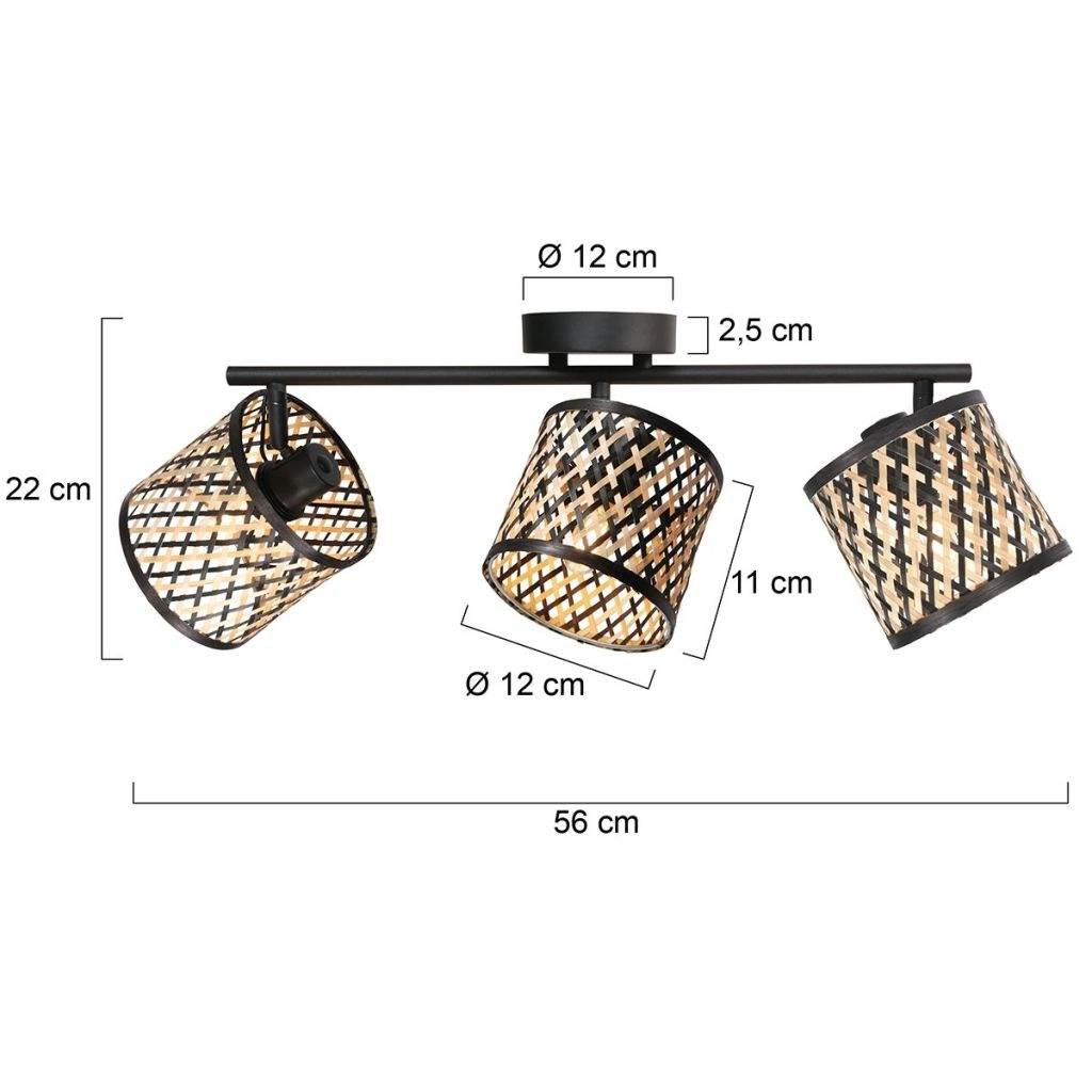 Plafondlamp 3-lichts Sumba met bamboe kappen Ø12cm Steinhauer 8712746182835