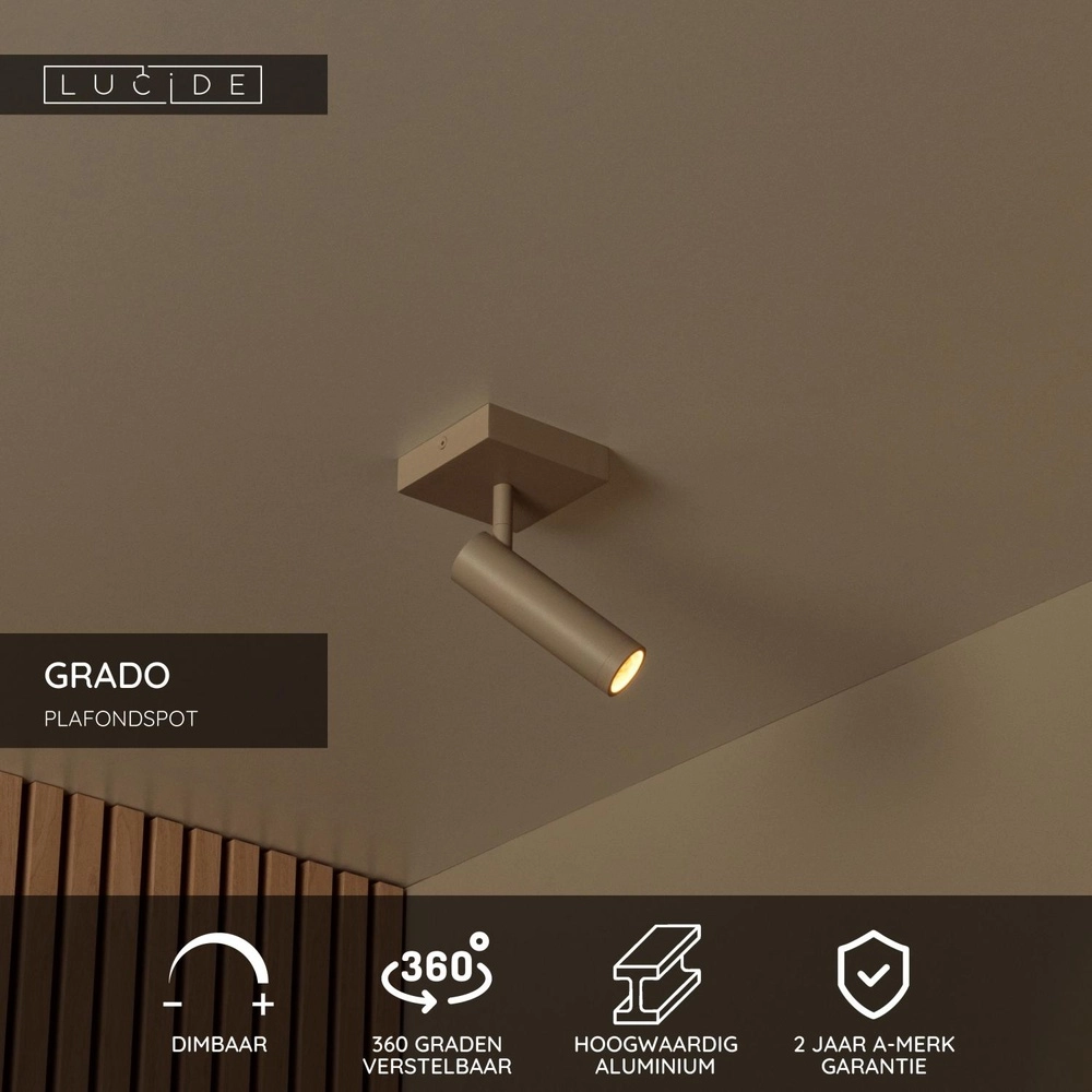 Strakke plafondlamp Grado zand bruin Lucide 5411212221704