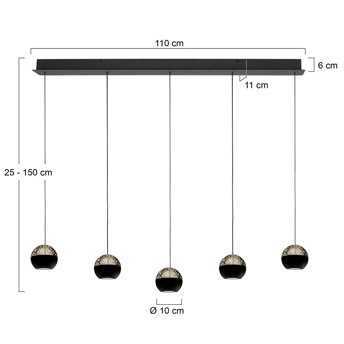 5-licht eettafel hanglamp Belluno led - zwart met glas Steinhauer 8712746183900