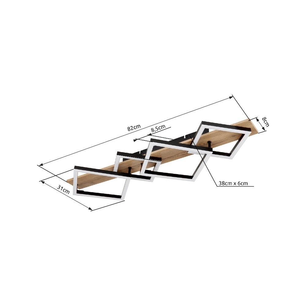 Plafondlamp Beatrix 82cm vierkantjes zwart met hout Globo 9007371448395