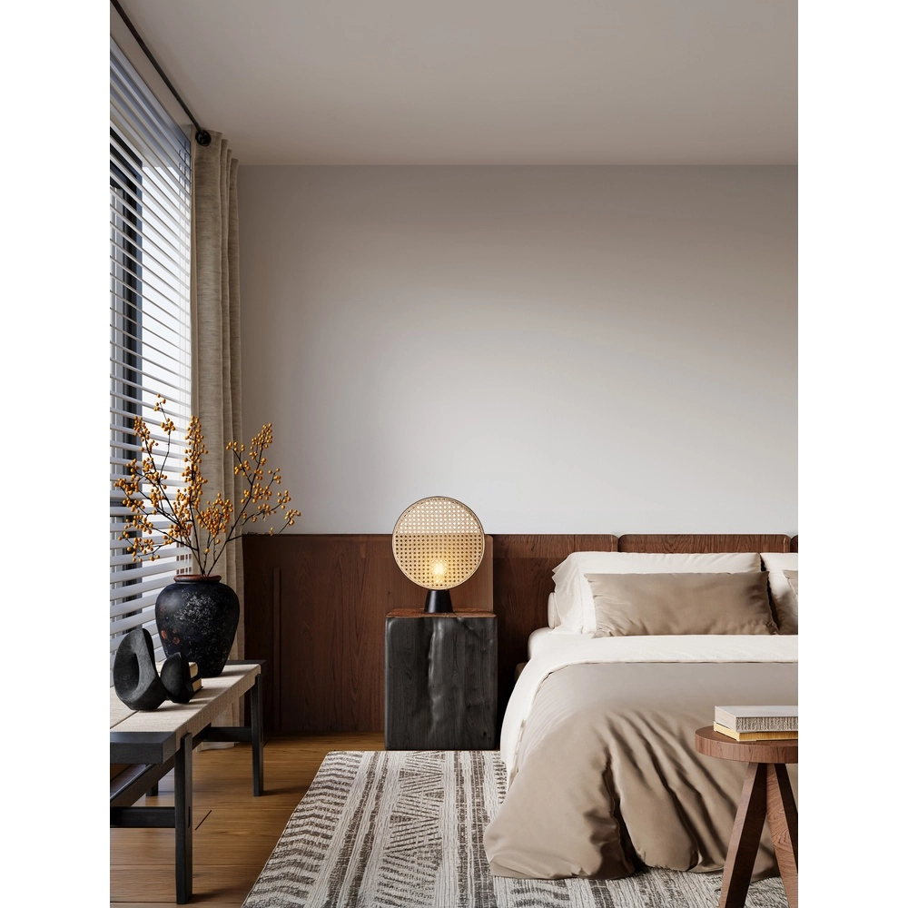Tafellamp Tiera rotan met zwart Lyora 5212017477545