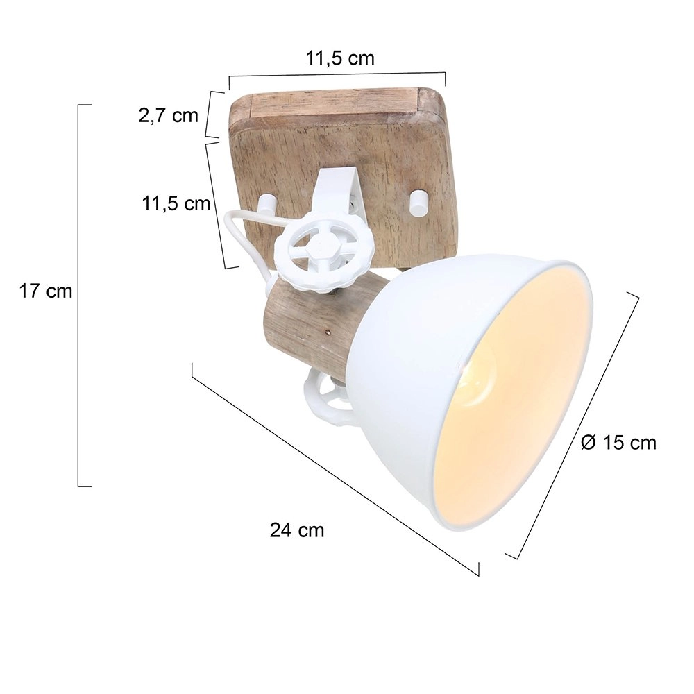 Retro wandlamp Gearwood wit met houtbruin Steinhauer 8712746122725