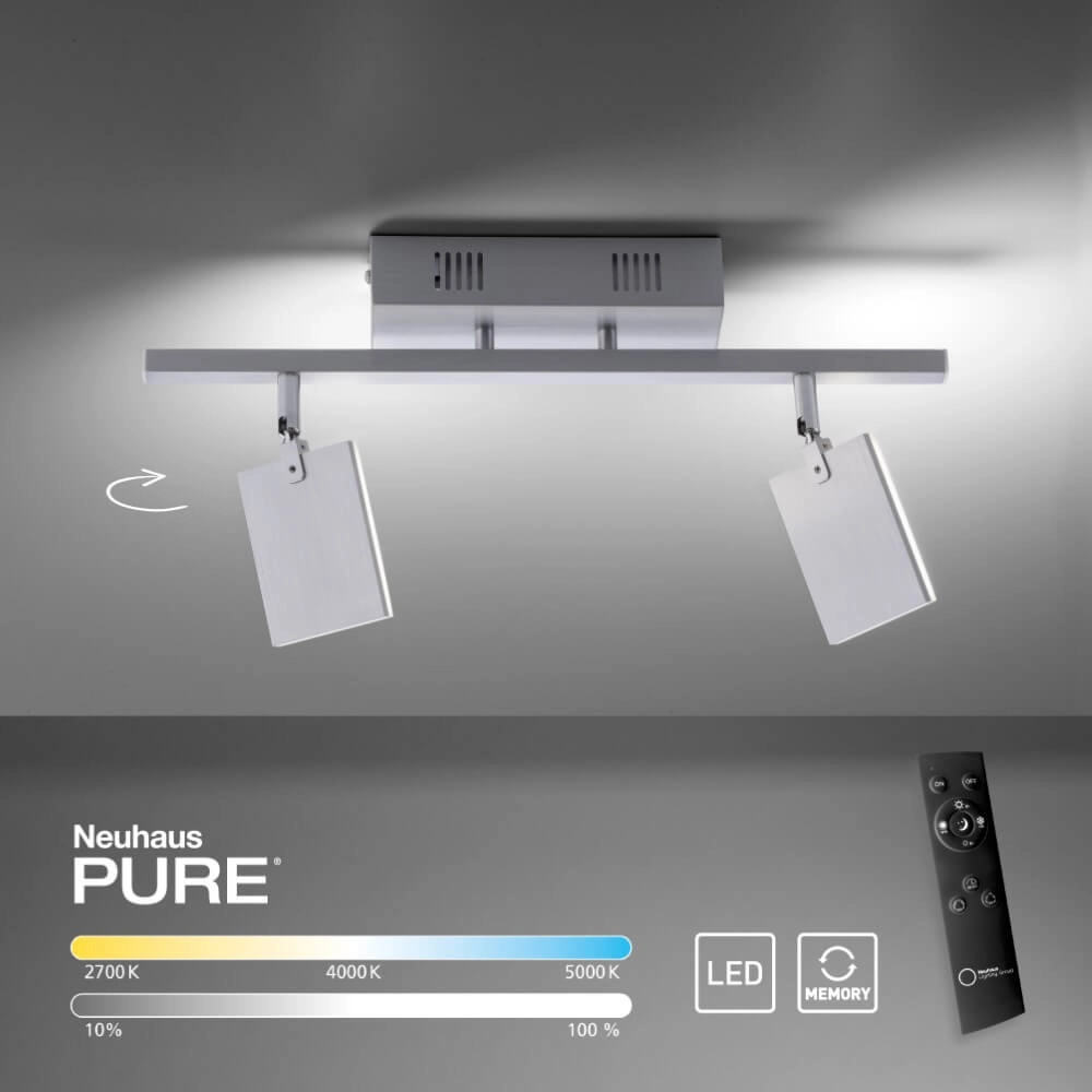 Plafondlamp Pure Mira 2-lichts aluminium Paul Neuhaus 4012248358863