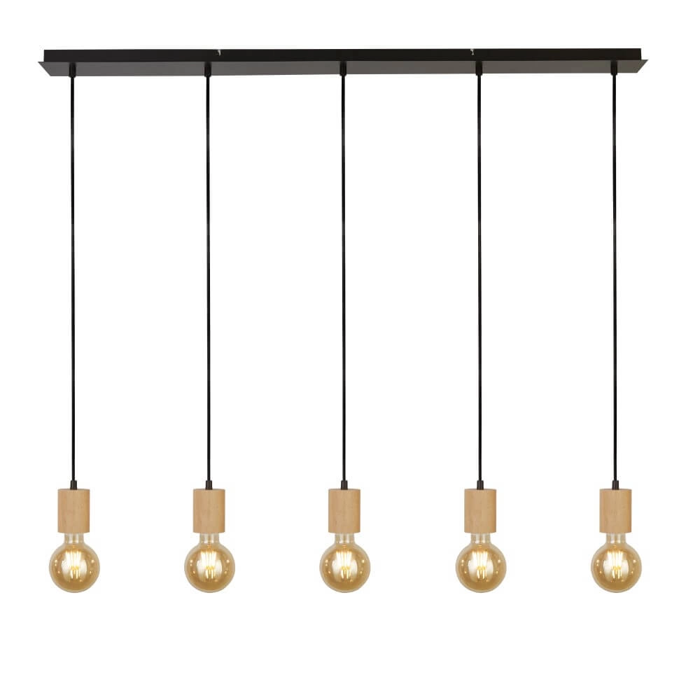 Houten plafondlamp Spinny 5-lichts Houten plafondlamp Spinny 5-lichts