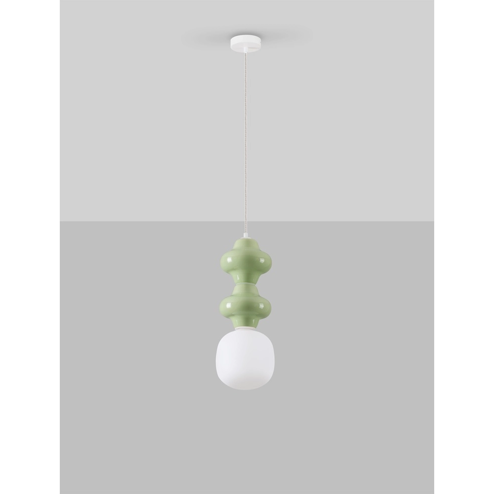 Hanglamp Clio M lichtgroen keramiek met wit glas Lyora 5212017461278