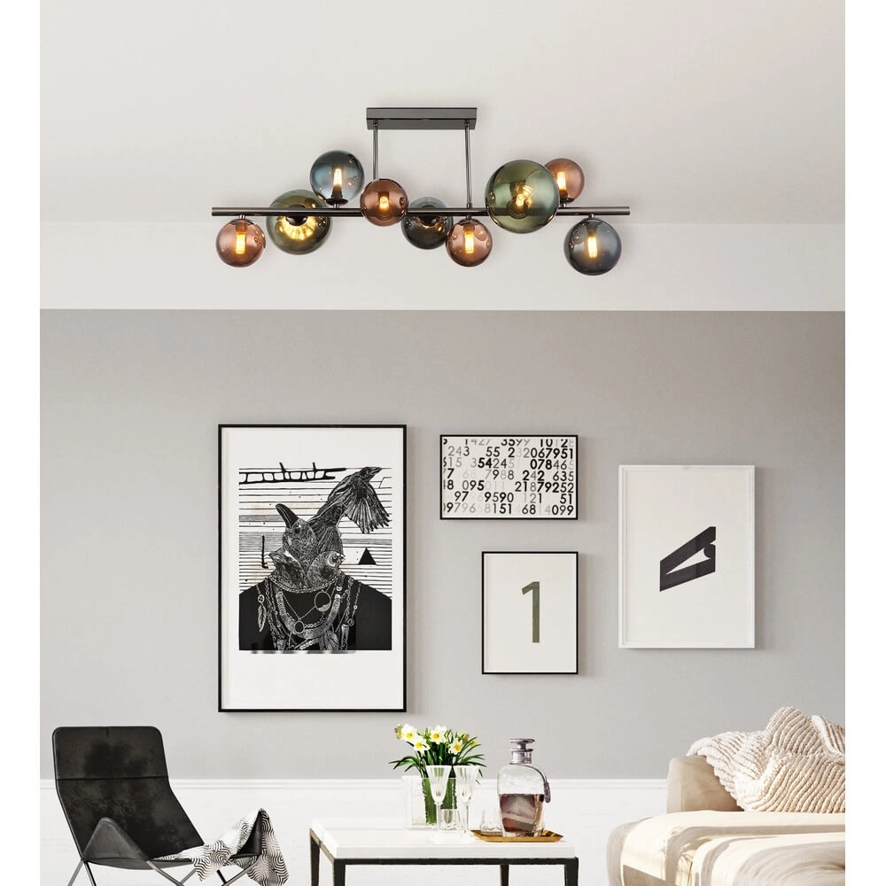 Zwarte plafondlamp Riha gekleurd glas 9-lichts Globo 9007371453115