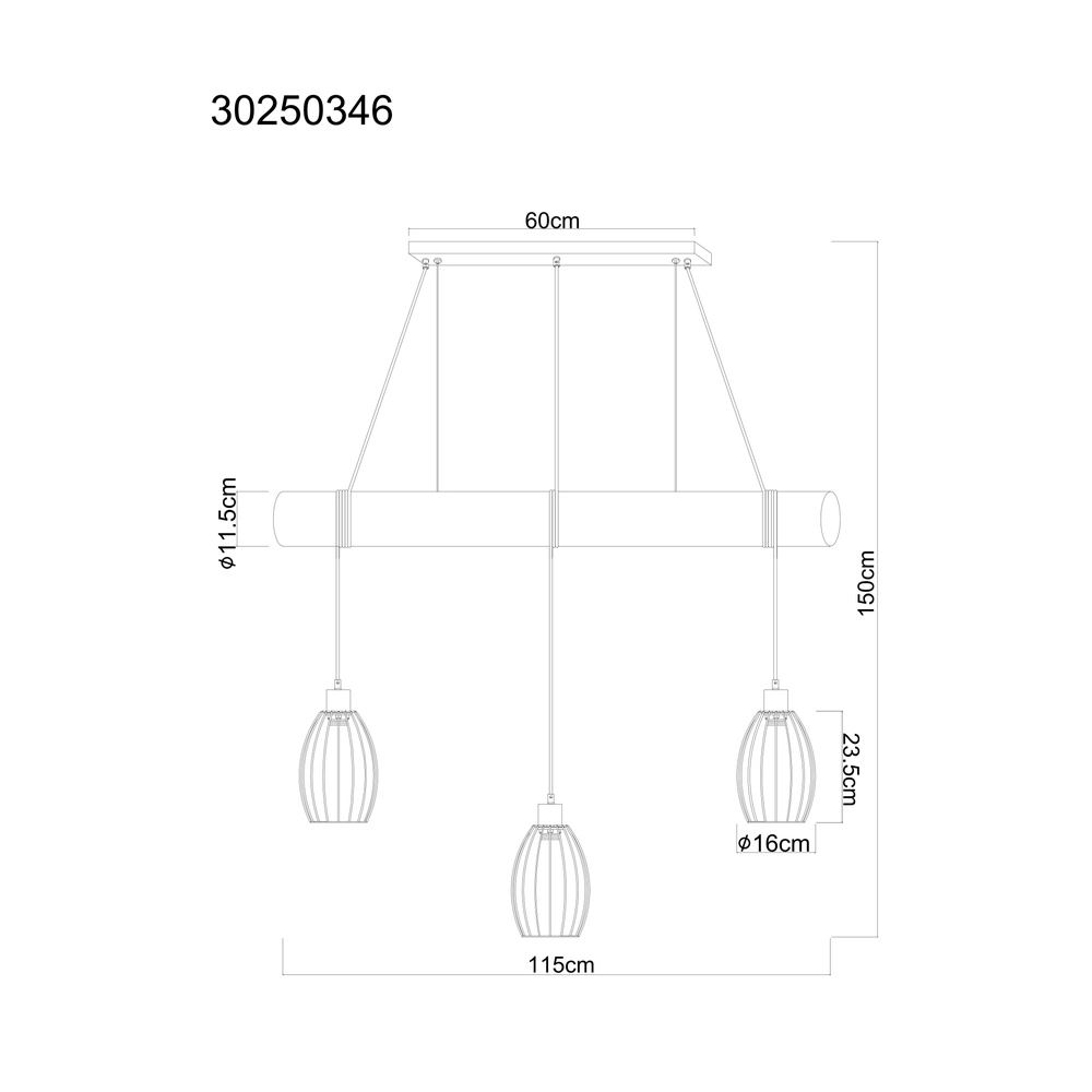 Landelijke hanglamp Berti 3-lichts hout met zwart Globo 9007371583331