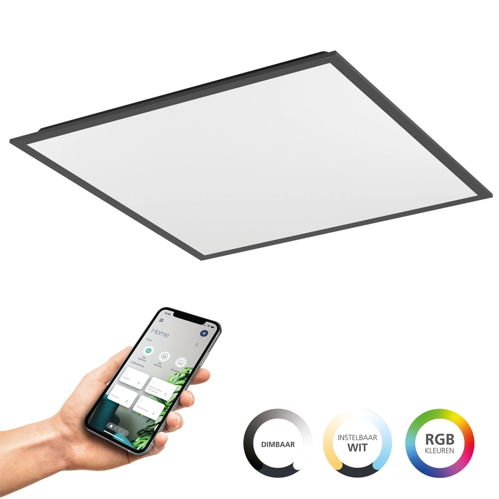 Smart plafondlamp Moradillo-Z zwart vierkant 59,5cm