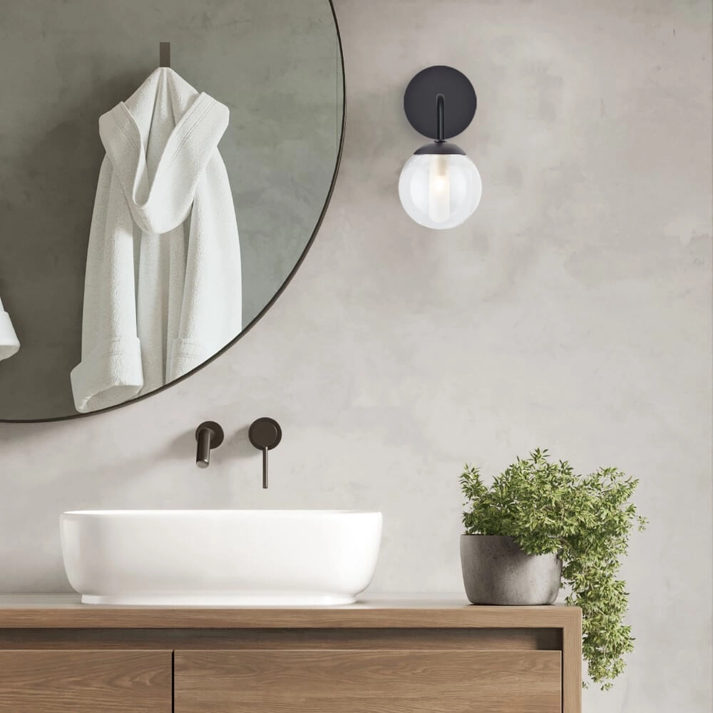 Zwarte wandlamp Gitse rond Brilliant 4004353421631