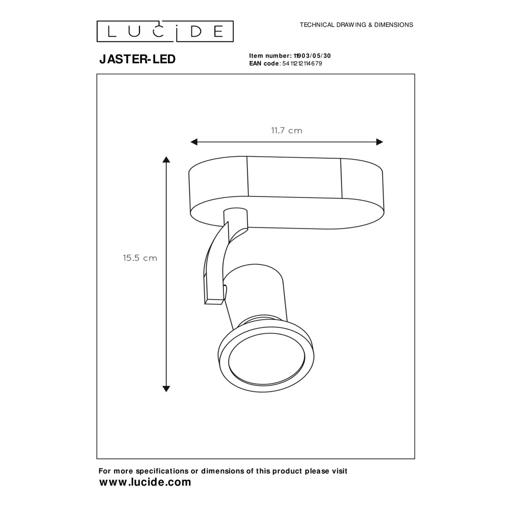 Plafondlampje Jaster-Led zwart Lucide 5411212114679