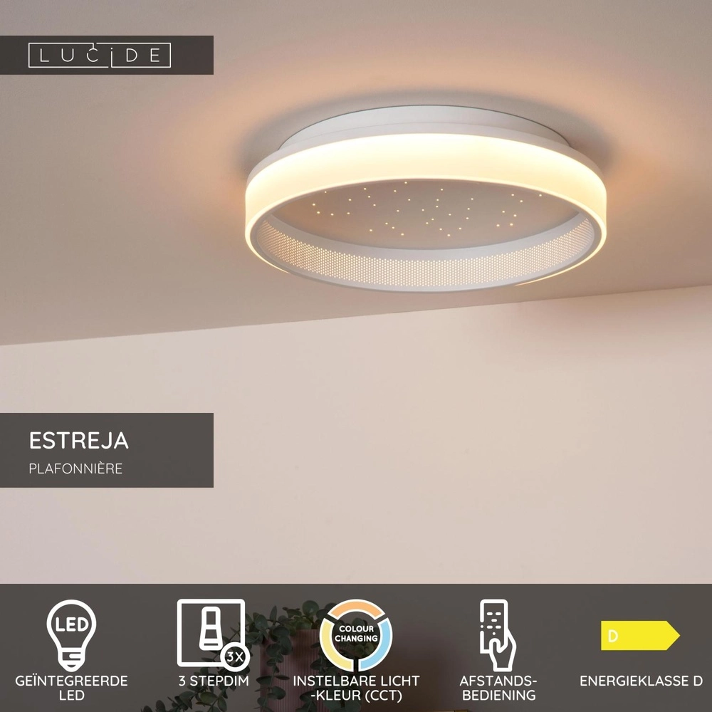 Design plafonniere Estreja Ø 40cm wit Lucide 5411212712813