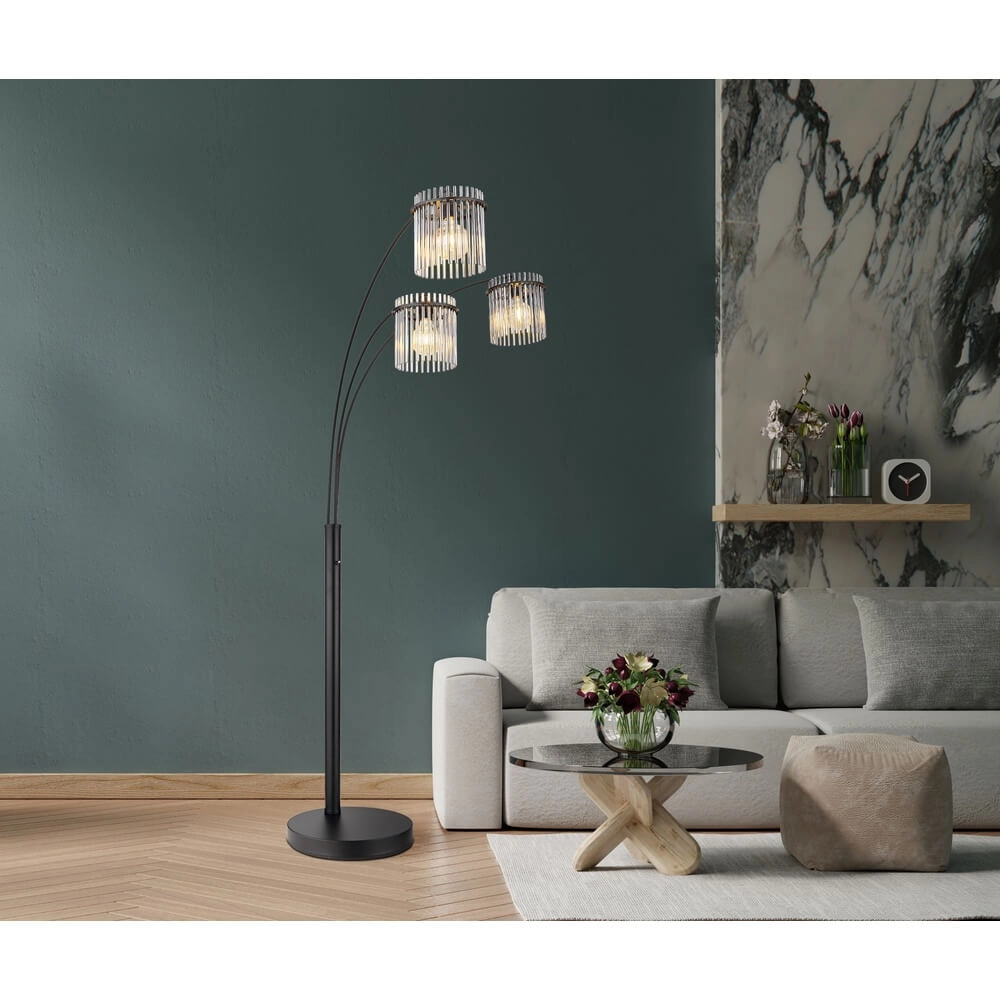 Zwarte vloerlamp Gorley met smoke glas 3-lichts Globo 9007371478019