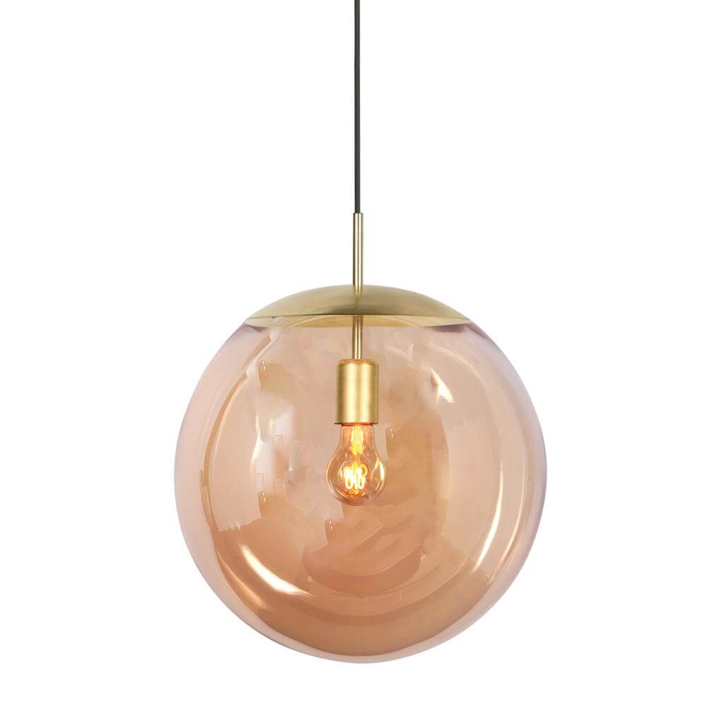 Hanglamp Bollique bol goud met amber glas