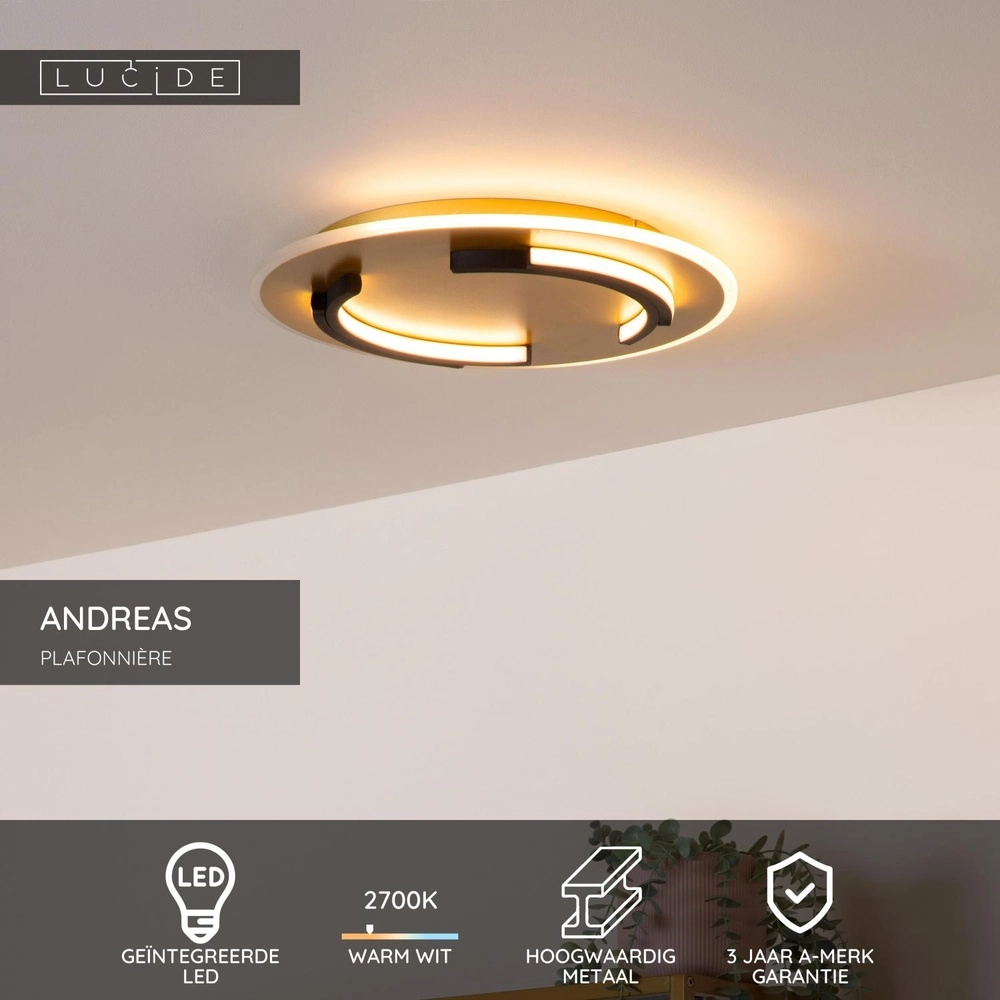 Design plafonniere Andreas Ø 39,6cm - 30W zwart met goud Lucide 5411212441744