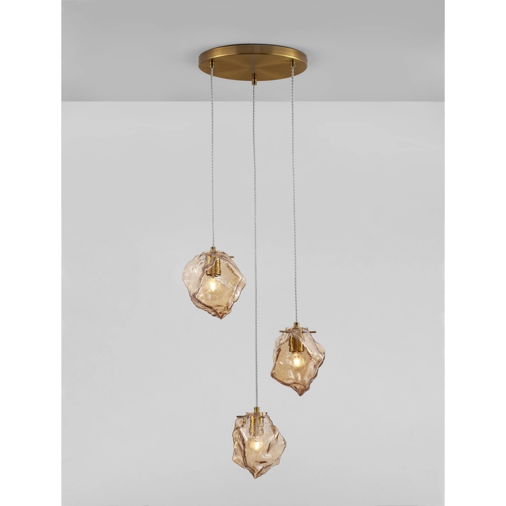 Hanglamp Odelle 3-lichts goud met amber glas