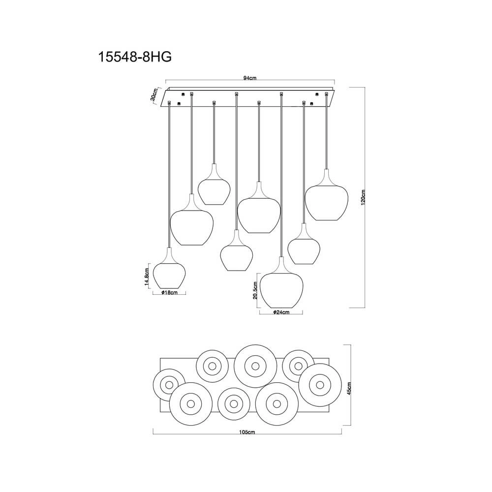 Zwarte hanglamp Maxy met rood glas 8-lichts Globo 9007371453986