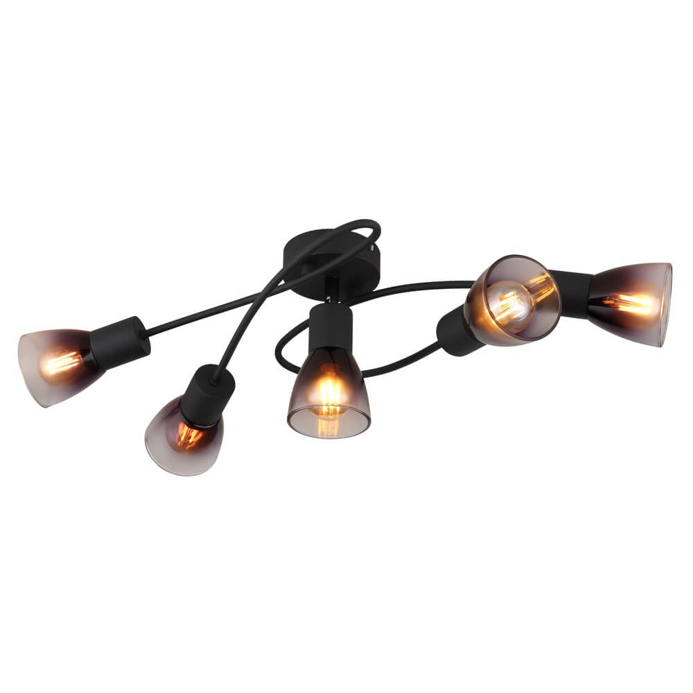 Zwarte plafondlamp Satella 5-lichts krul