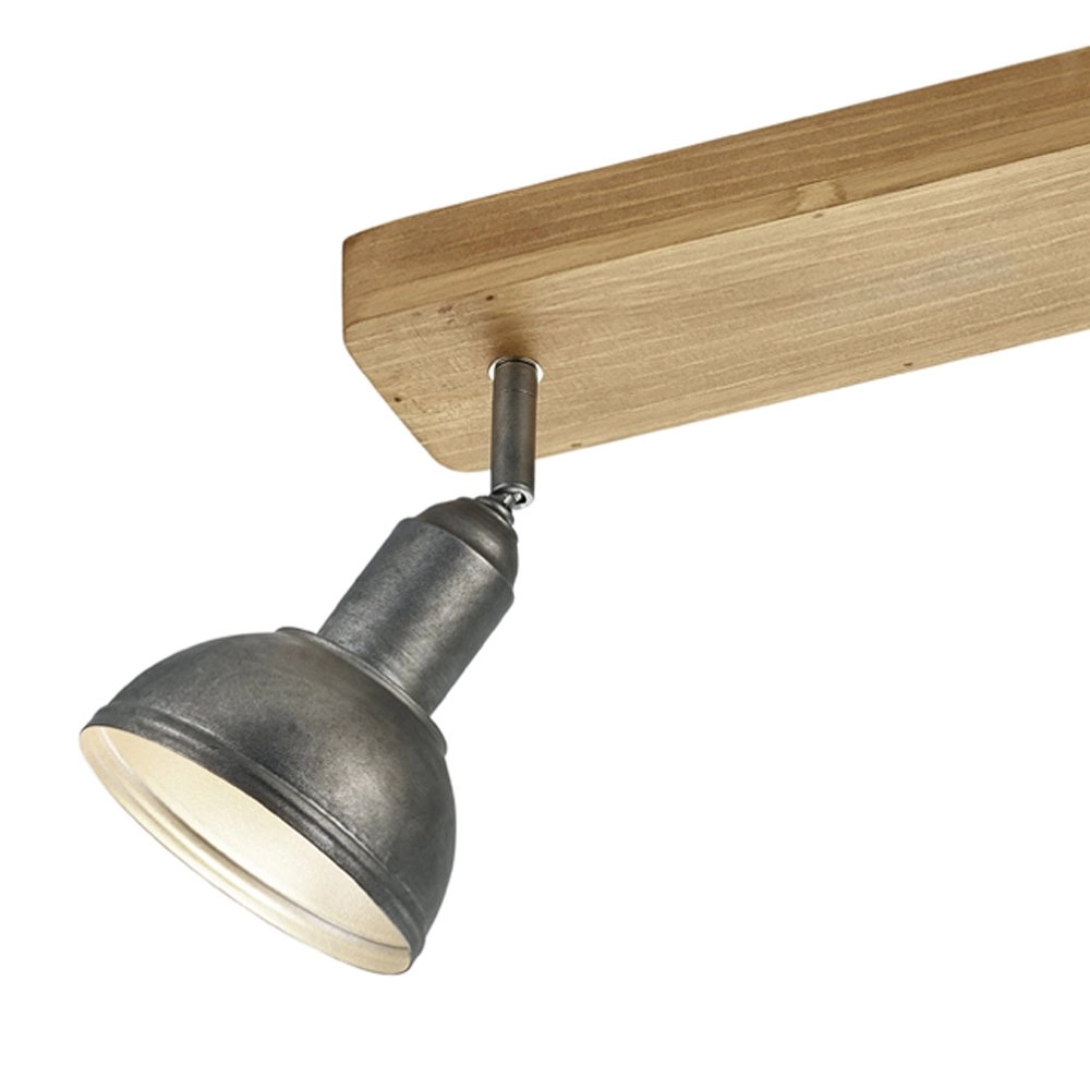 Houten plafondlamp Delhi 2-lichts spots antiek zilver Trio 4017807430202