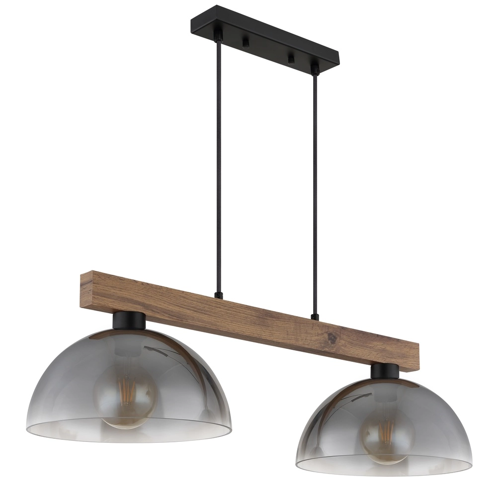 Landelijke hanglamp Romy 2-lichts zwart met hout Globo 9007371583355