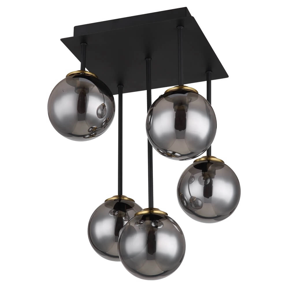 Zwarte plafondlamp Jorge bol smoke glas 5-lichts Globo 9007371431199