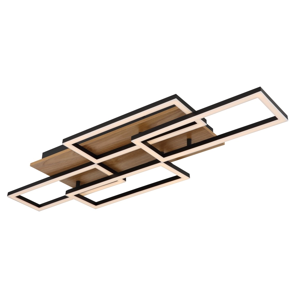 Design plafondlamp Jeffry zwart met hout Globo 9007371533824