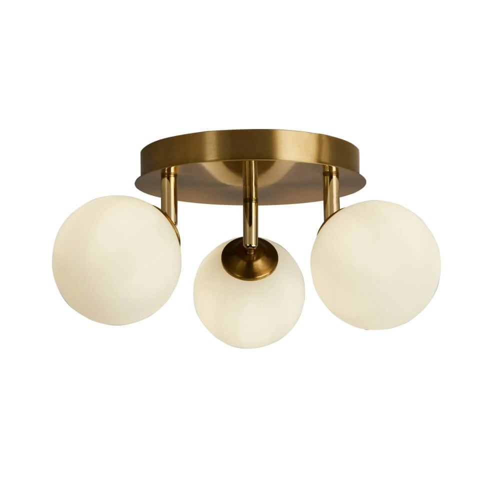 3-lichts plafondlamp Crosby goud met wit glas Searchlight 5053423242019