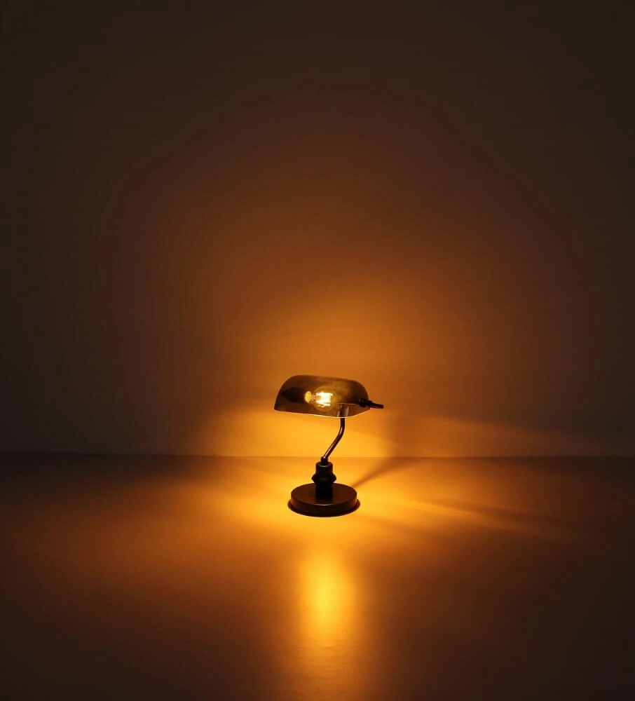 Zwarte bureaulamp Antique met smoke glas Globo 9007371457779