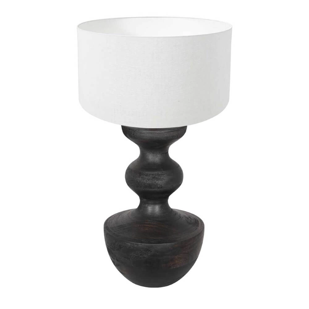 Landelijke schemerlamp Lyons S met witte linnen kap Landelijke schemerlamp Lyons S met witte linnen kap