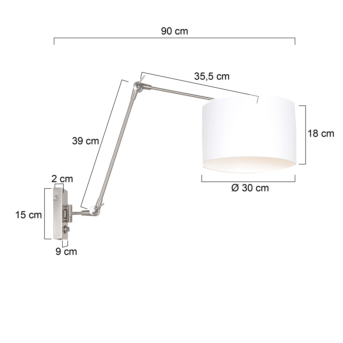 Wand Leeslamp Prestige Chic RVS met 30cm effen witte kap Steinhauer 8712746145762