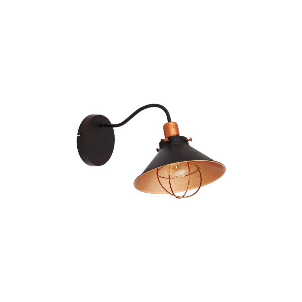 Landelijke wandlamp Garret bruin met koper