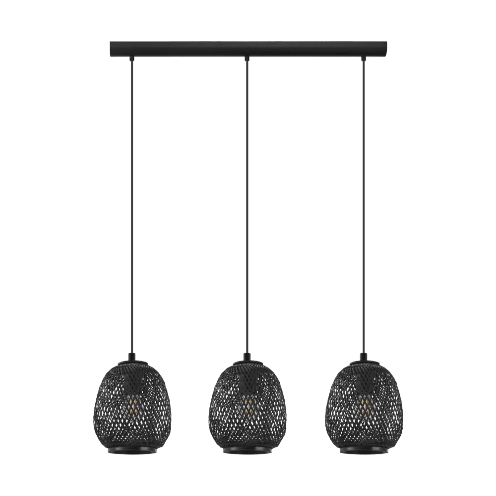 Zwarte rotan hanglamp Dembleby 1 3-lichts Zwarte rotan hanglamp Dembleby 1 3-lichts