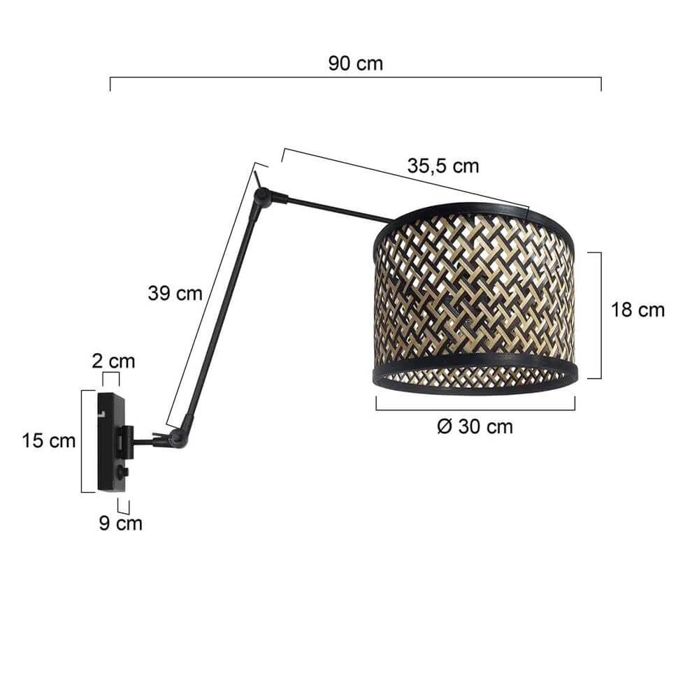 Wandlamp Prestige Chic zwart met bamboe kap Steinhauer 8712746172935