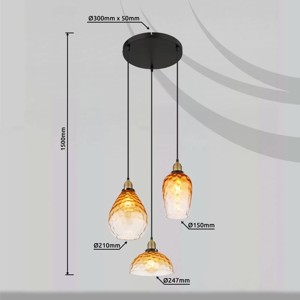 3-lichts hanglamp rond Salvy amber glas honinggraat Globo 9007371454440