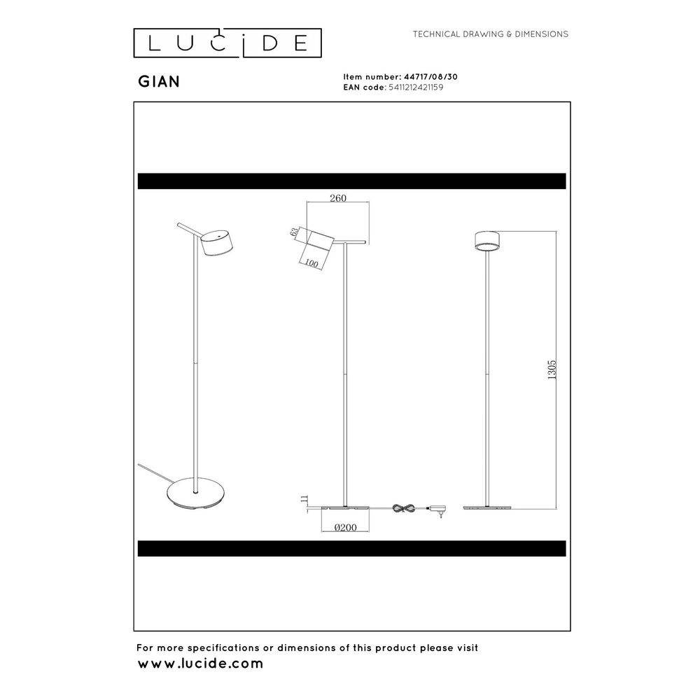 Vloerlamp Gian zwart Lucide 5411212421159